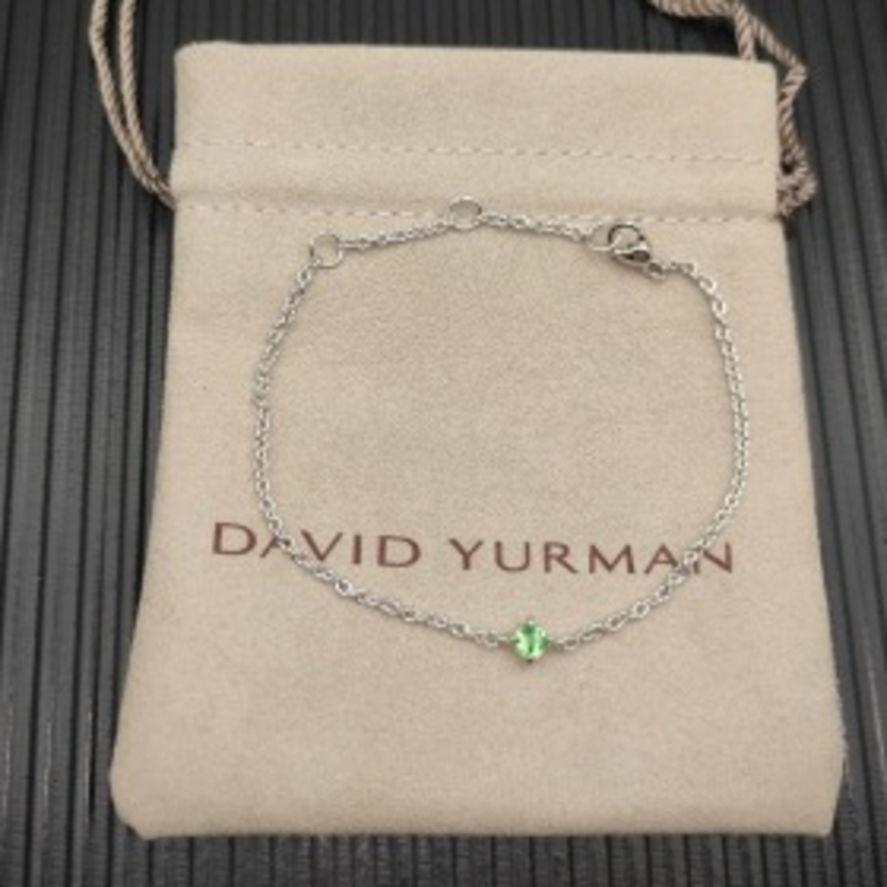 💚David Yurman💚Sterling‑Silver Delicate Green Gem Bracelet